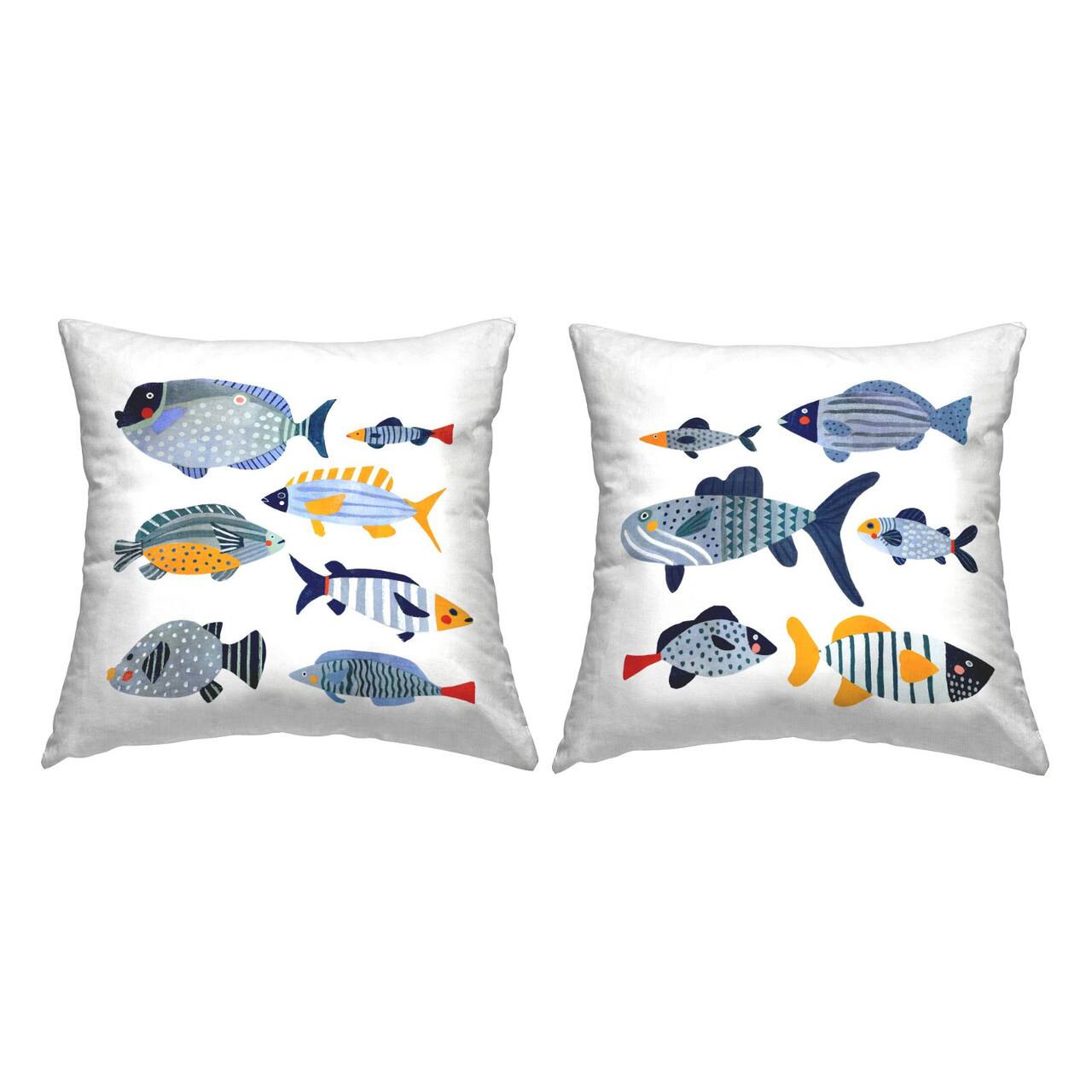 Stupell Industries Whimsical Varied Fish Patterns Kids Sea Life 2 Pillow Set, 18" x 18"